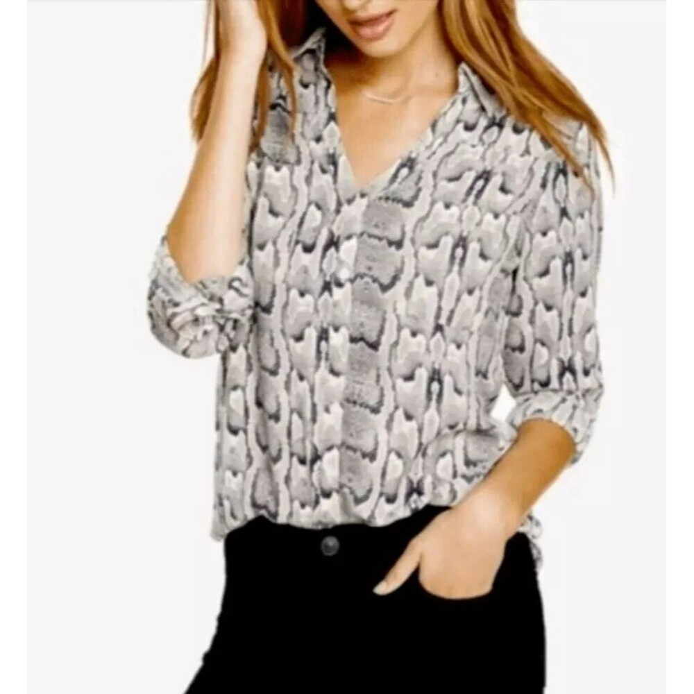 Express Portofino Shirt Womens Small Snakeskin Print Roll Tab Sleeve Pockets